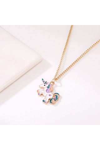 Chavin Unicorn Mineli Simli Çocuk Kolye Eh73 Beyaz