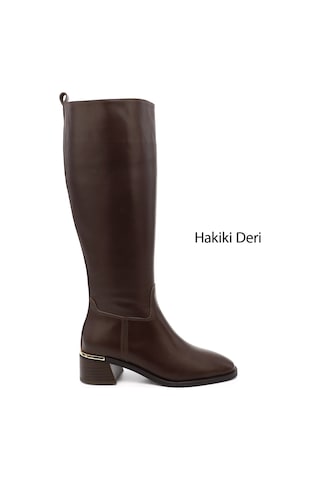 Gönderi(R) Gönderir Kadın Kahverengi Platinum Fermuarlı Kalın Topuklu Hakiki Deri Çizme Dkzc84335882 Kahverengi