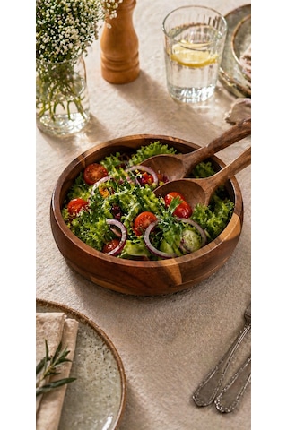 Akasya Kase 25 Cm- Akasya Büyük Boy Kase Ve Sunumluk-mien Akasya Salata Kasesi 25 Cm Kahve Tonları