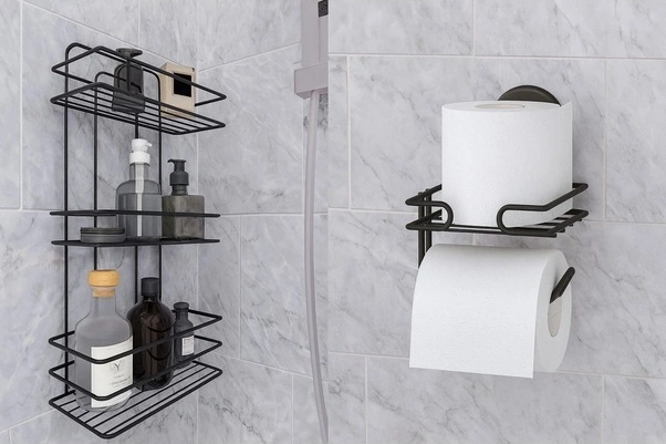 Banyo Köşe Rafı 3 Katlı Siyah Şampuanlık -tuvalet Kağıtlığı Siyah 2 Li Set Vidalı Siyah
