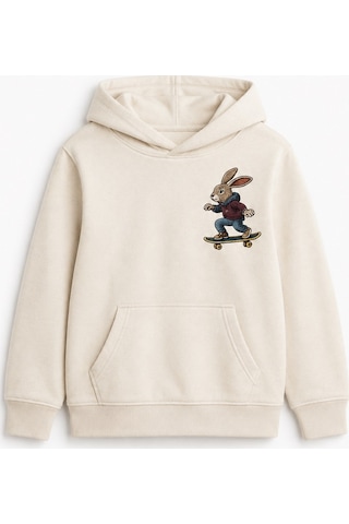 Esila Kids Erkek Çocuk Kapüşonlu Baskılı Sweatshirt Kanguru Cepli Günlük Hoodie Ekru