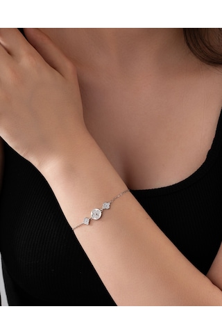 925 Ayar Rodyum Üçlü Yonca Gümüş Minimal Bileklik Gümüş - Rodyum