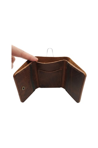 Huggy Craft Crazy Horse Deri Üç Katlı Cüzdan Vintage Kahverengi