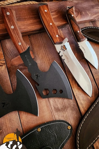 4 Lü Outdoor Balta Bıçak Set Kamp Baltası Bıçak Nacak Seti