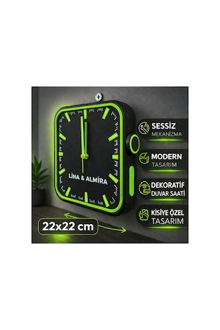 Kişiye Özel 3d Baskı Modern Duvar Saati 22x22 Cm Sessiz Mekanizma Dekoratif İsimli Saat Yeşil Kişiye Özel 3d Baskı Modern Duvar Saati 22x22 Cm Sessiz Mekanizma Dekoratif İsimli Saat Yeşil
