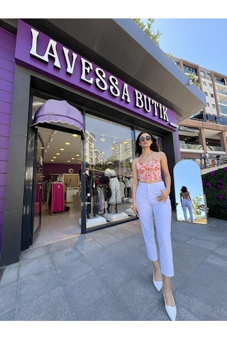 Lavessa Gipe Detaylı Crop - Turuncu Çiçekli-135 Turuncu