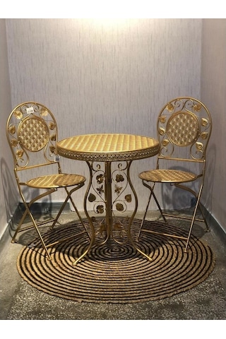 Panalı Ferforje Masa Sandalye Gold 2+1