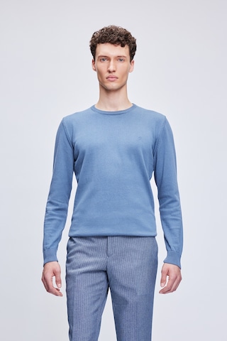 Hatemoğlu Mavi Regular Fit Bisiklet Yaka 100% Pamuklu Triko Kazak 3412etc2a012 034 Mavi