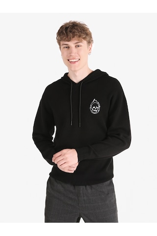 Colin's Colins Regular Fit Baskılı Kapüşonlu Siyah Erkek Kazak Cl1065585 Siyah
