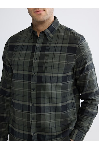 Lcwaıkıkı Classic Haki Regular Fit Ekose Gabardin Erkek Gömlek