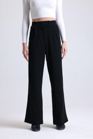 Kadın Wide Leg Likralı Cırt Kapamalı Lastikli Palazzo Pantolon - Siyah