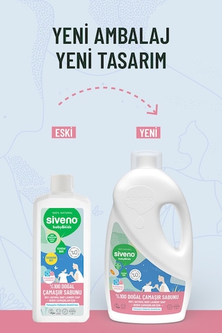 Siveno %100 Doğal Bebek Çamaşır Sabunu Kendinden Yumuşatıcılı Bitkisel Deterjan Vegan 1000 ml X2 Adet
