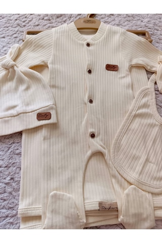 Yeni Doğan Bebek Natural 5 Parça Krem Hastane Çıkışı Zıbın Seti