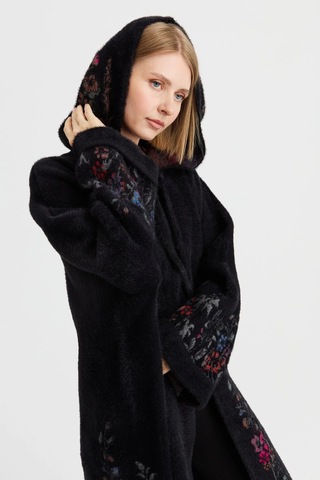 Desen Triko Kadın Triko Kırçiçeği Desenli Afrodit Panço 23065 Siyah Siyah