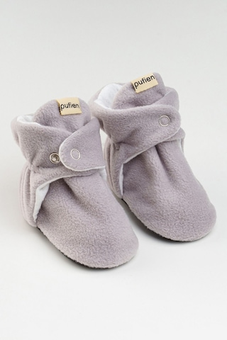 Organik Pamuk Astarlı, Bebek İlk Adım Ayakkabısı, Kaydırmaz Taban, Bebek Pandufu, Bej Patik Gri