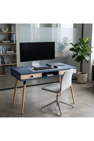Mobenta Modest Desk: Masif Çalışma & Laptop Masası 2 Çekmece 1 Bölme - 120x60 Ig-bz Mavi-krem
