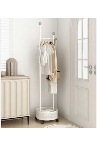 Ayaklı Siyah Konfeksiyon Askısı Metal Elbise Askılığı Sepetli Askılık Tekerlekli 175 Cm 6005 Siyah