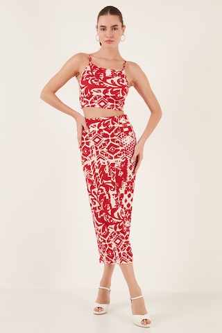 Lela Slim Fit Ip Askılı Yırtmaçlı Midi Alt-Üst Bayan Takım 5865726 Bordo