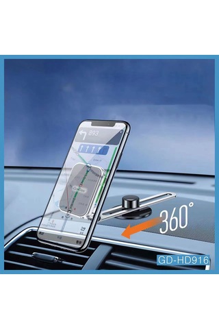 Araba Araç İçi Telefon Tutucu Go Des GD-HD916 Magnetik Dönebilen Torpido Üstü Düz Zemin Tasarım
