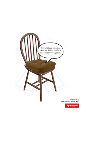 Çift Kat Sandalye Minderi Fermuarlı Yıkanabilir Kılıf Bağcıklı Su Ve Yağ İtici 42x42x8 Cm Kahverengi Diğer