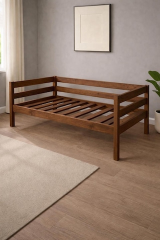 Ahşap Sedir Kanepe 60cmx150cm İç Ölçü Mindersiz Doğal Ceviz Renk Masif Ahşap Kahverengi