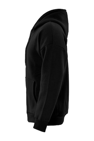 Unisex Fermuarlı Kapüşonlu Oversize Sweatshirt - Siyah Siyah