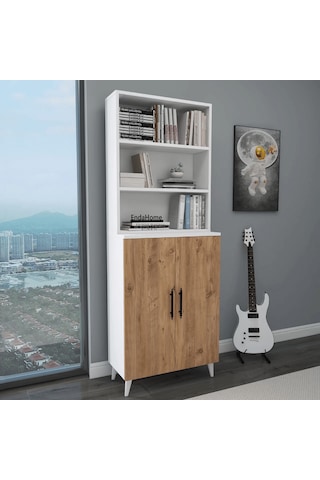 Reyo Home Enda Oras 6 Raflı 2 Kapaklı Kitaplık Atlantik Çam-beyaz