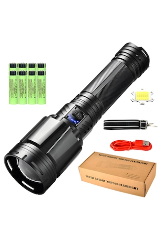 Xhp360 Ultra Parlak Şarj Edilebilir Taktik El Feneri 25.000 Lümen 38.400 Mah Dahili Batarya Ip68 Siyah