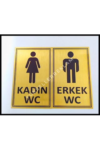 Kadın Erkek Çift Yönlendirme Wc Tabelası Sarı Renk (460495502)