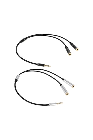 Geeksen 3.5mm Çift Çıkışlı Ses Ayırıcısı Kablosu Gri/siyah Seçenekli - 31cm Uzunluklu