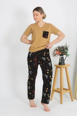 Akbeniz Kadın Kısa Kol Pamuk Penye Pijama Takım Hardal 4214-hardal Hardal