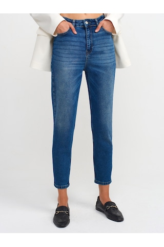 Dilvin Comfort Likra Denim Mom Pantolon Lacivert