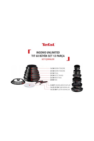 Tefal Titanyum Ingenio Unlimited 6x Büyük Set 13 Parça Siyah