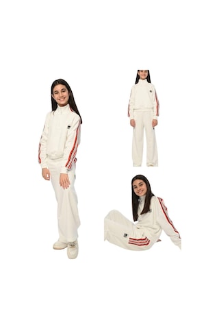 Kız Çocuk Bol Paça Yüksek Bel Yanları Çizgili Eşofman Alt-13400-ekru Ekru