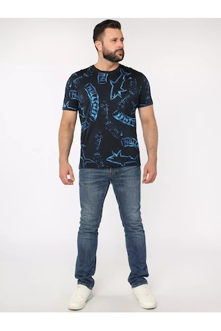 Paul Shark Pamuklu Düz Renkli Baskılı Tişört. 332815647 Mavi