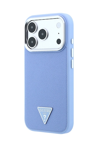 Apple iPhone Uyumlu 18 Pro Max Kılıf Guess Lisanslı M-safe Özellikli Grained Triangle Kapak Açık Mavi