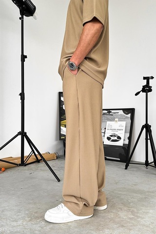 Bej Fitilli Baggy Pantolon Bej