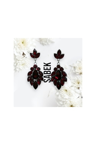 Miradia Kristal Taşlı Küpe - Düğün Kına Günlük Kullanım Bordo - 726451241 Bordo