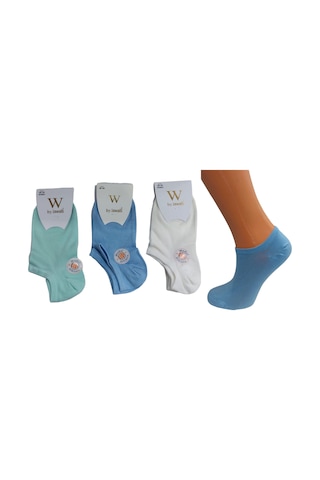 3'lü Kaliteli Modal Patik Kadın Çorap-mavi Mavi