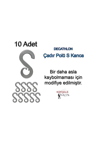 S Kanca, Çadır Direği (çubuğu, pol) Kancası, Decathlon Uyumlu Siyah