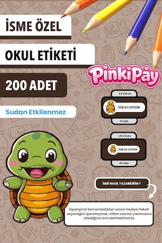 İsim Yazılabilir Sevimli Hayvanlar Temalı Okul Etiketi Kalem & Defter İçin 200 Adet Figür 1 Çoklu
