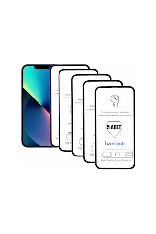 Bzontech Apple Uyumlu iPhone 13 İle Ekran Koruyucu Tam Kaplayan 5li Set