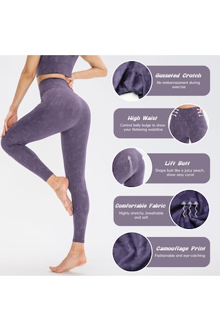 Kosona Kadınlar İçin Yüksek Bel Gövde Tonlama Yoga Taytı - Konforlu, Soluklatıcı, Hızlı Kuruyan, Stretçli Spor Eşyası Mor Renk 4/s Mor