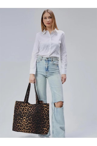 Çınar Bez Çanta Geçişli Leopar Desen Büyük Boy Çanta - Standart