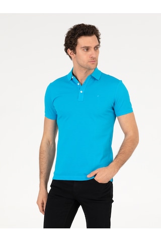 Turkuaz Polo Yaka Slim Fit Basic Merserize T-shirt Yeşil