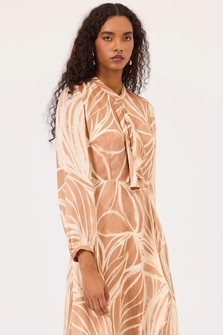 Seçil Kadın Desenli Fırfırlı Uzun Kollu Elbise 0024 Camel Camel
