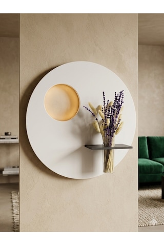 Sümbül 50 Cm Ahşap Pilli Ledli İskandinav Tarzı Duvar Rafı Modern Çiçeklik Ekru