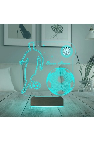 Luvivia Futbolcu Hediye Ronaldo Taraftar Futbol Topu Kişiye Özel Metal Saatli 3d Lamba - Masa Gece Lambası Şeffaf