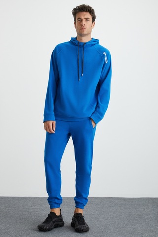 Grımelange Malagos Erkek Içi Polarlı Yumuşacık 3 Iplik Içi Şardonlu Regular Kapüşonlu Mavi Sweatshirt