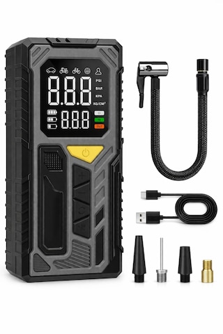 Şarjlı Dijital 4000mah 150 Psı Hava Pompası Araç Lastik, Bisiklet, Top Şişirme Hava Kompresörü 0 - 150 Psı 0 - 10 Bar
